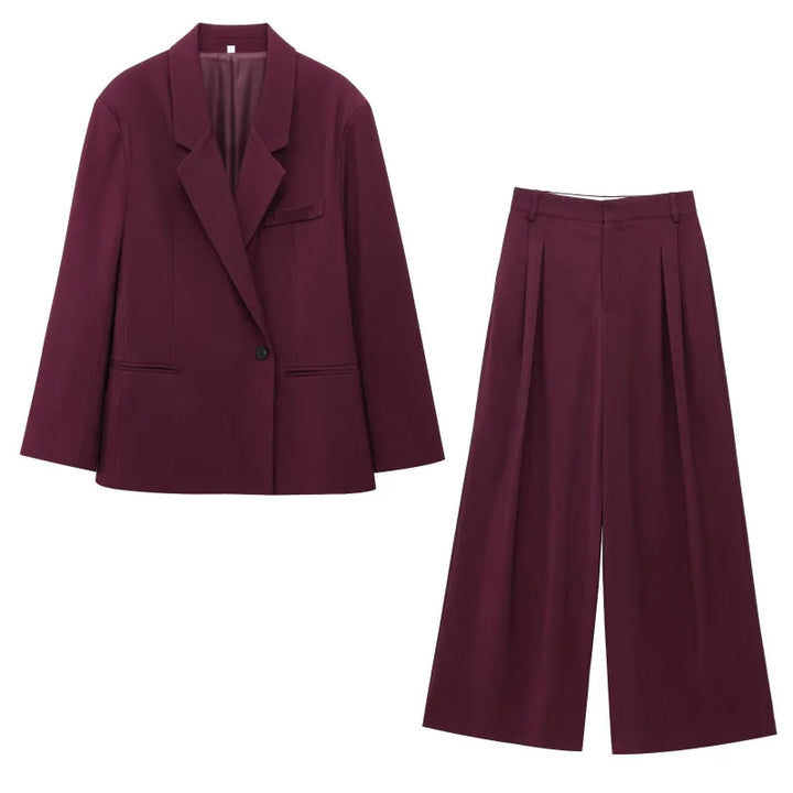 Damski oversize blezer i plisowane szerokie spodnie dwuczęściowy zestaw | styl biurowy