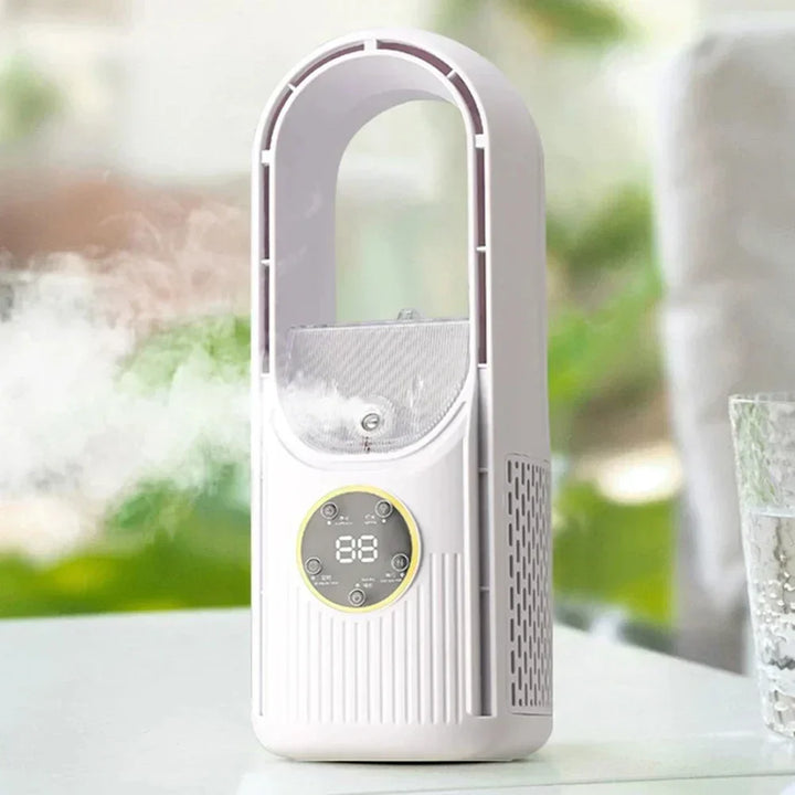 Přenosný USB vzduchový chladič | 3v1 ventilátor bez turbíny | Zvlhčovač vzduchu s časovačem | Kompaktní design