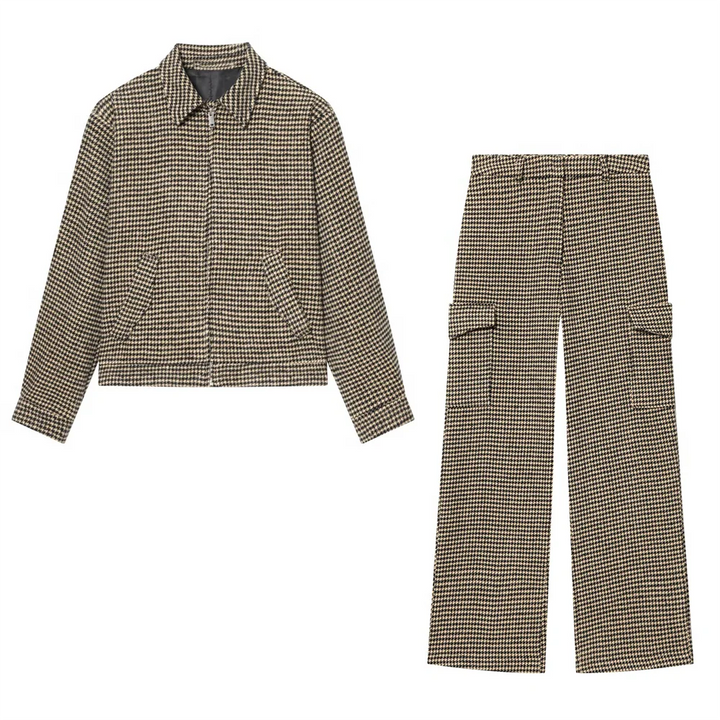 Damen Zweiteiler Set | Regular Fit Set | Jacke mit Reissverschluss und Hose | Vintage-Inspirierter Freizeitstil