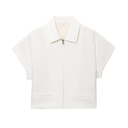 Women's Collar Front Zipper Top and Wide Pants Two-Piece Set | Minimalist Style