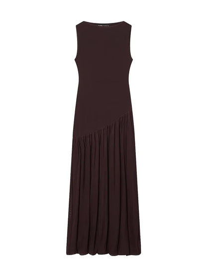 Damen Kleid Ärmellos Rundhals Tiefe Taille Kleid | Maxi
