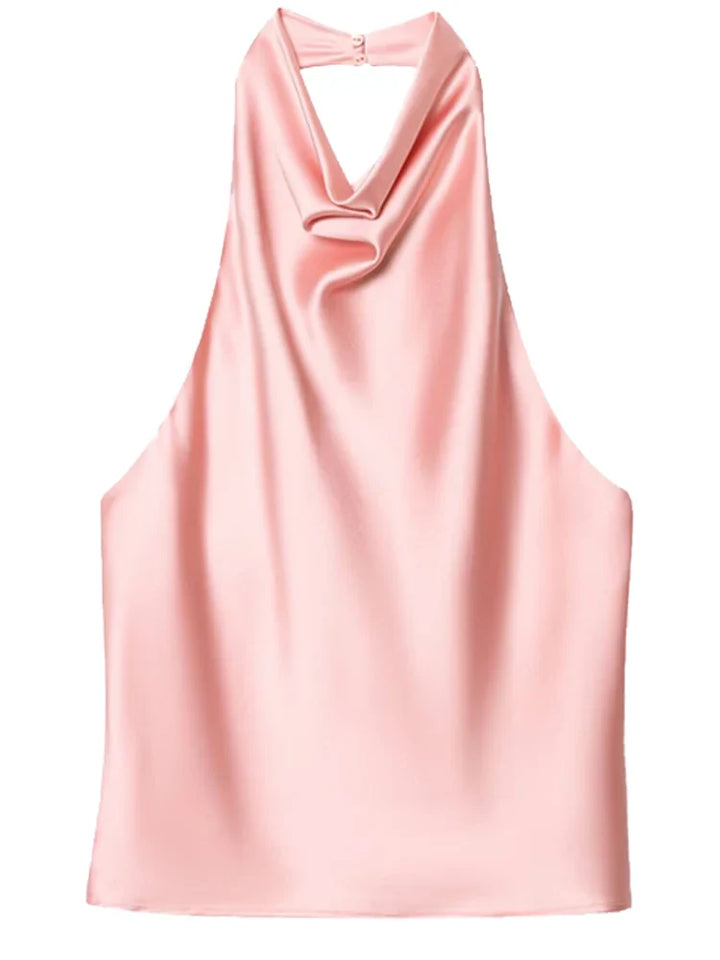Damski top halter z drapowanym dekoltem bez rękawów | Halter
