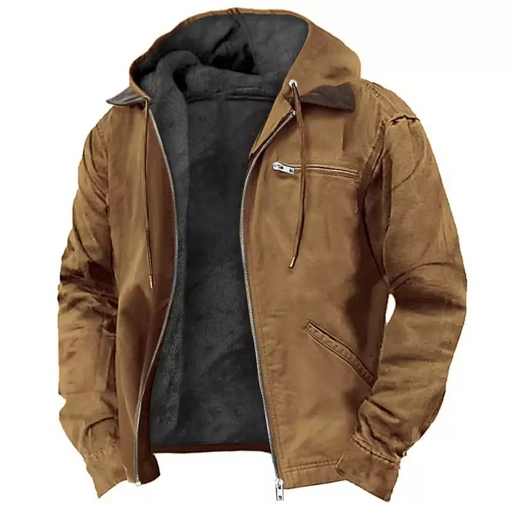 Schwere Arbeitsjacke mit Kapuze für Herren – warm, strapazierfähig und mit entspannter Passform für Herbst und Winter 2