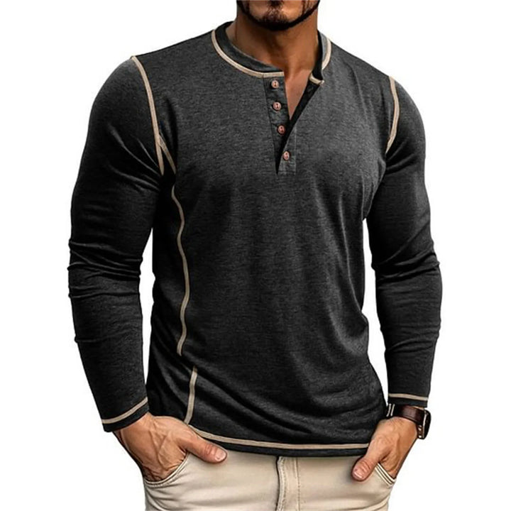 Herren Langarm Henley Shirt | Casual Top Mit Knopfausschnitt