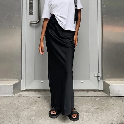 Women's High Waist Straight Cut Minimalist Style Skirt | Maxi