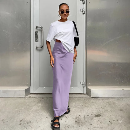 Women's High Waist Straight Cut Minimalist Style Skirt | Maxi