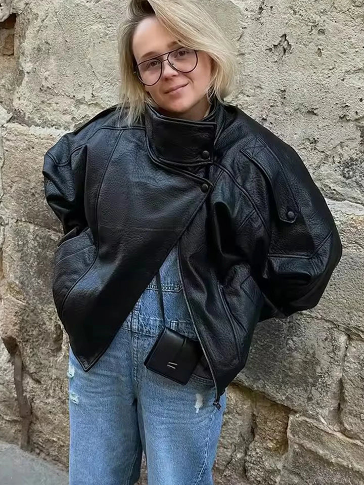 Damen Langarm Stehkragen Reißverschluss Jacke | Oversize