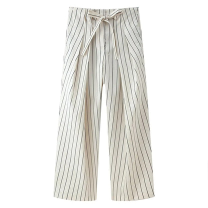Damen Zweiteiler Set | Regular Fit Set | Gestreifte Bluse und Weite Hose | Moderner Alltagsstil