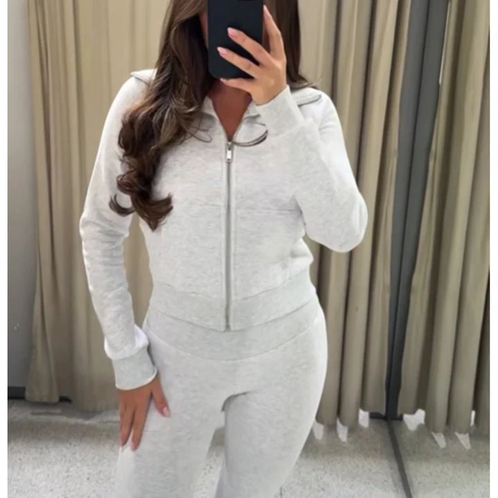 Set două piese damă cu fermoar, bluză și pantaloni | Stil casual