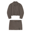 Women's Plaid Set with Short Jacket with Long Sleeves and Mini Skirt with Slit | Retro Style