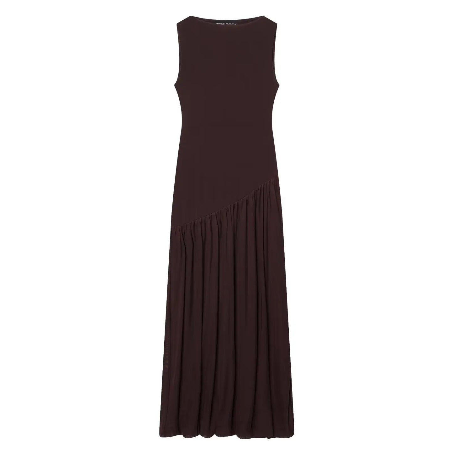 Damen Kleid Ärmellos Rundhals Tiefe Taille Kleid | Maxi