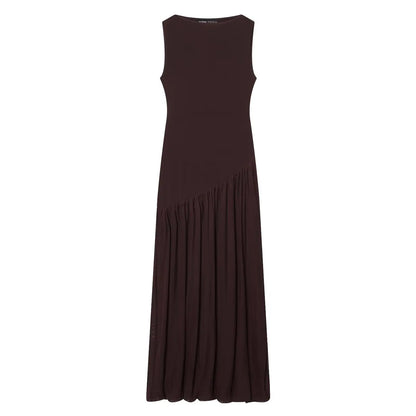 Damen Kleid Ärmellos Rundhals Tiefe Taille Kleid | Maxi