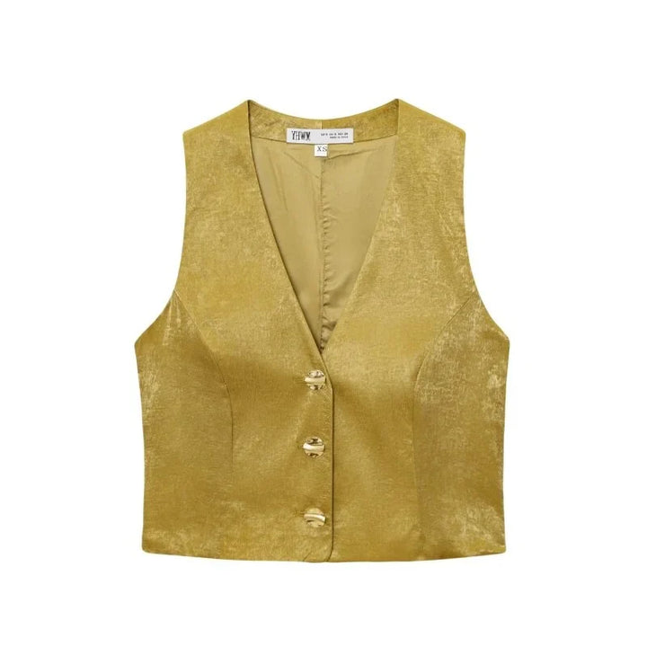 Set damă două piese | Croială regulară | Vestă cu decolteu în V și pantaloni largi | Stil elegant smart casual