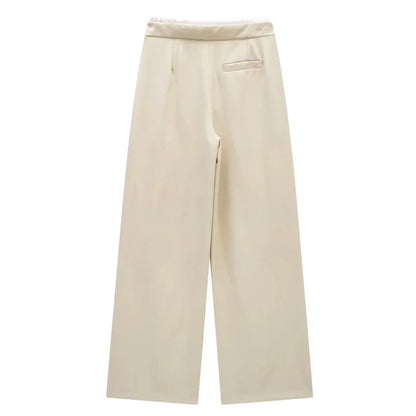 Pantaloni casual pentru femei, talie înaltă, cu șnur, croială dreaptă, lungime lungă