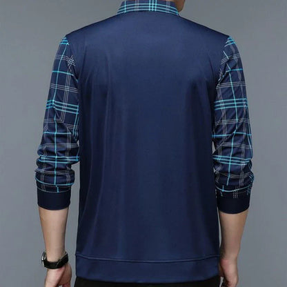 Men's Long Sleeve Shirt with Checkered Sleeves | Casual Style