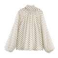 Damen Langarm Bluse mit Polka Dots Stehkragen lockere Passform | Gepunktet