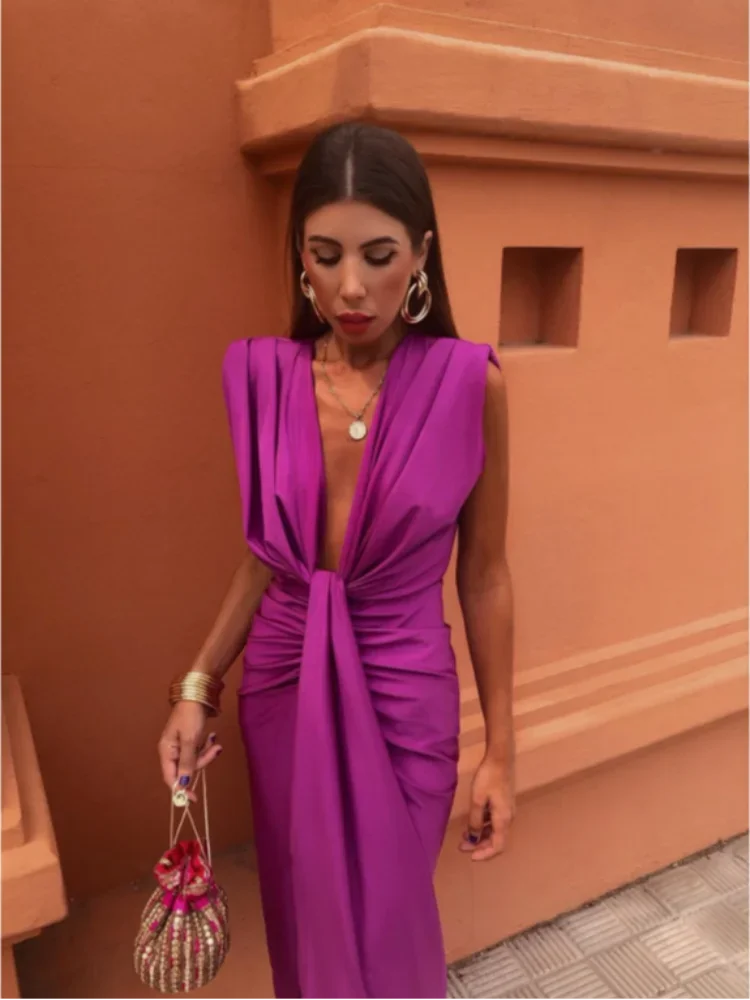 Rochie midi damă | Croială strâmtă cu decolteu în V | Detaliu drapat în talie | Look elegant pentru ocazii speciale