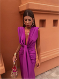 Damen Midikleid | Schmale Passform mit V-Ausschnitt | Raffdetail an der Taille | Eleganter Anlasslook