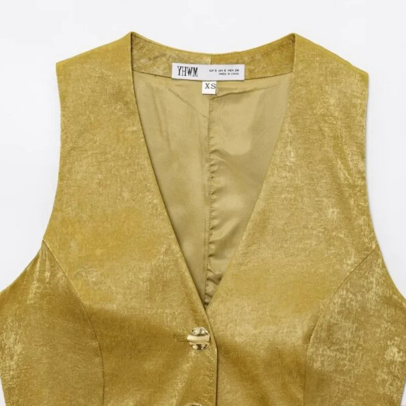 Set damă două piese | Croială regulară | Vestă cu decolteu în V și pantaloni largi | Stil elegant smart casual