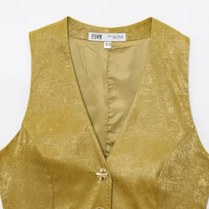 Set damă două piese | Croială regulară | Vestă cu decolteu în V și pantaloni largi | Stil elegant smart casual