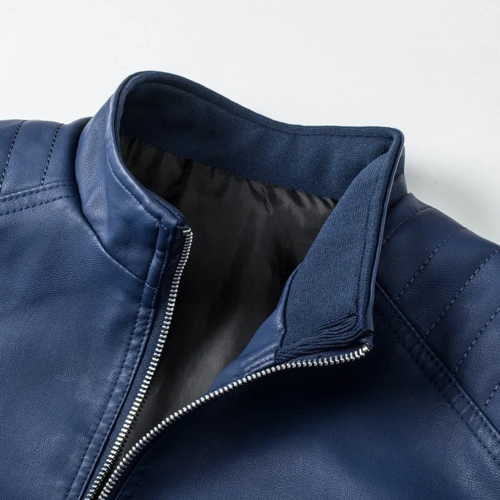Giacca primaverile da uomo con collo alla coreana, cerniera lampo, taglio aderente | Tasche