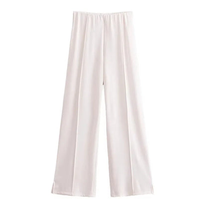 Damen Freizeit Set | Zweiteiliges Outfit mit Rundhalsoberteil | Weite Hose mit Nahtdetails | Lässiger Komfortlook