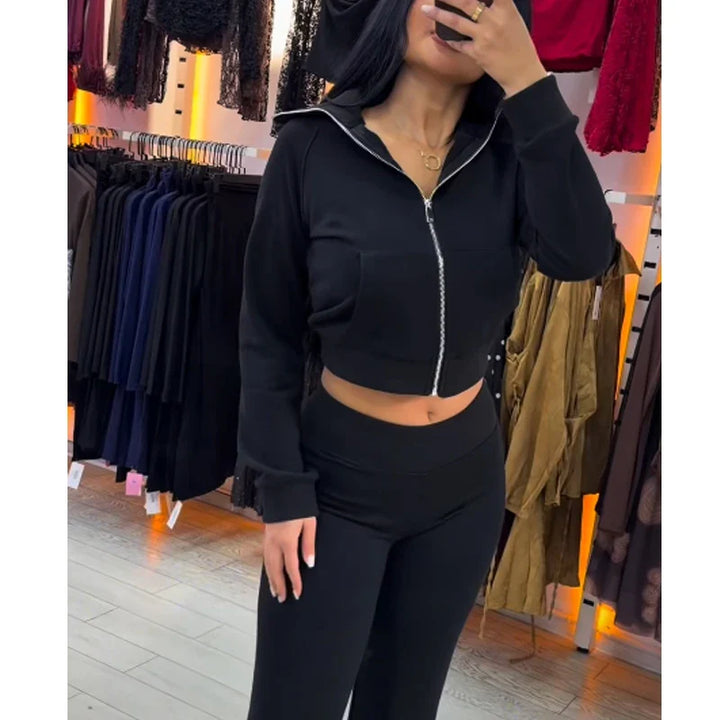 Set două piese damă cu fermoar, bluză și pantaloni | Stil casual