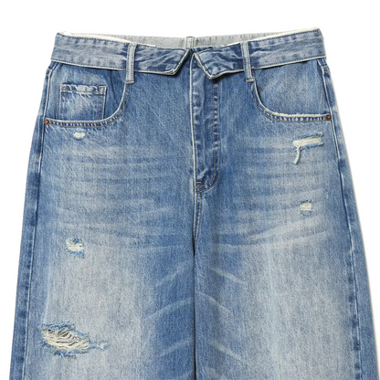 Damen Jeans mit Weitem Bein | High-Waist-Design und Destroyed-Details | Moderner Alltagslook