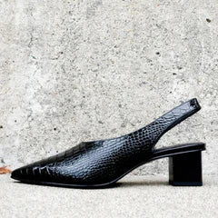 Damskie czółenka na obcasie typu slingback z noskiem w szpic | obcas blokowy