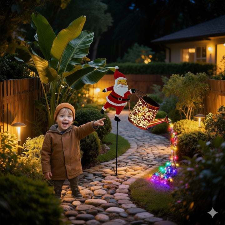 Solarbetriebene Weihnachtsmann-Gießkannen-Lichterkette – Weihnachtliche Lichterkette für den Außenbereich