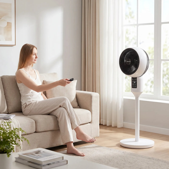 Quiet pedestal fan with remote control