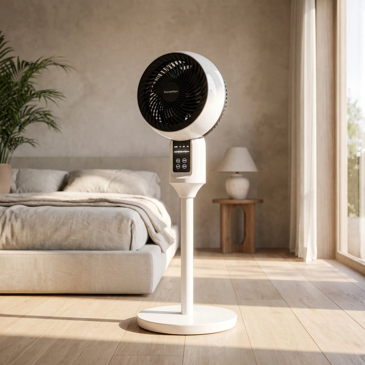 Quiet pedestal fan with remote control
