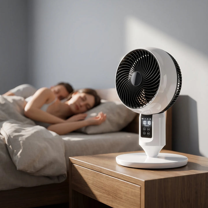 Quiet pedestal fan with remote control