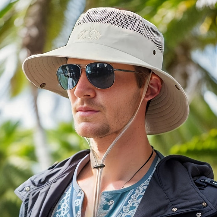 Stilvolle Outdoor-Haube für Herren mit UV-Schutz und verstellbarem Kordelzug – Atmungsaktive Freizeitmütze