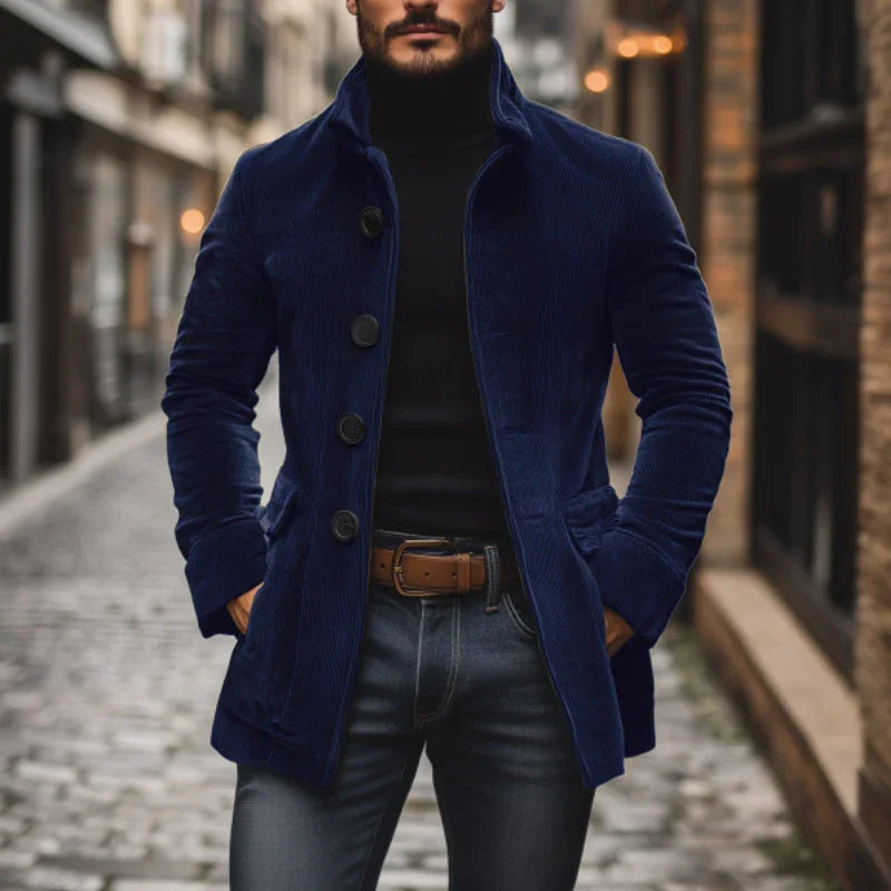 Tailored Fit Jacke für Herren mit hohem Kragen und Rippstruktur