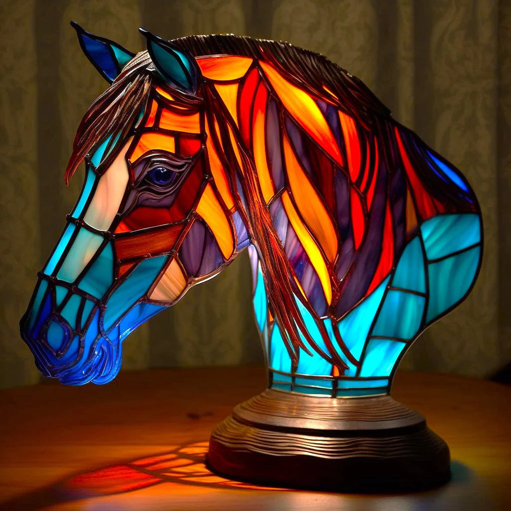 Tischlampe mit Tiermotiv, Buntglas 