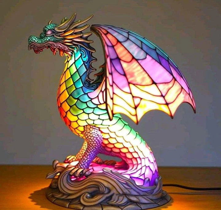 Tischlampe mit Tiermotiv, Buntglas 