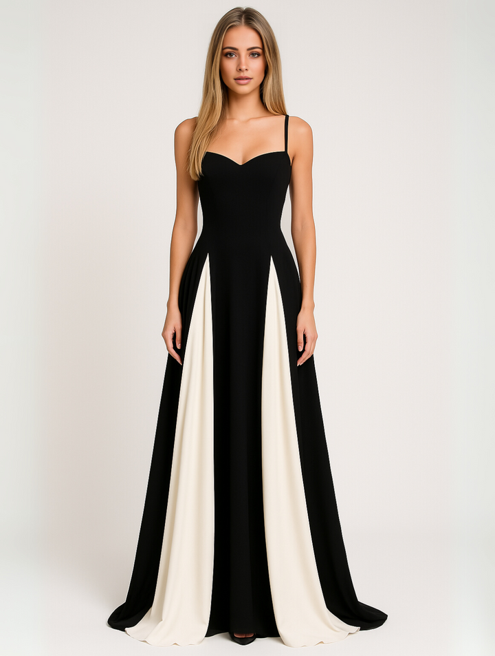 Rochie maxi damă | Croială strâmtă cu bretele spaghetti | Design contrastant | Look elegant pentru ocazii speciale