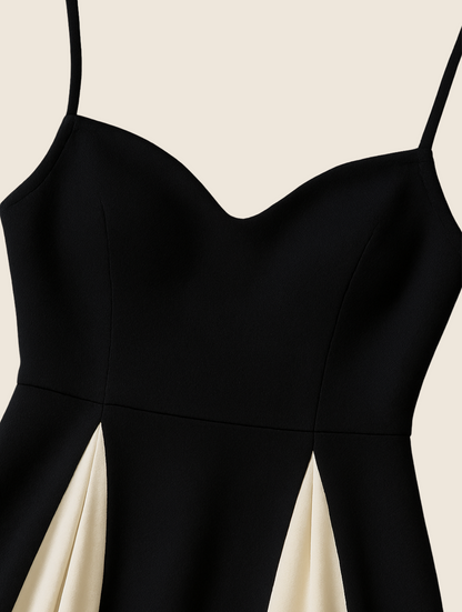 Damen Maxikleid | Schmale Passform mit Spaghettiträgern | Kontrastdesign | Eleganter Anlasslook