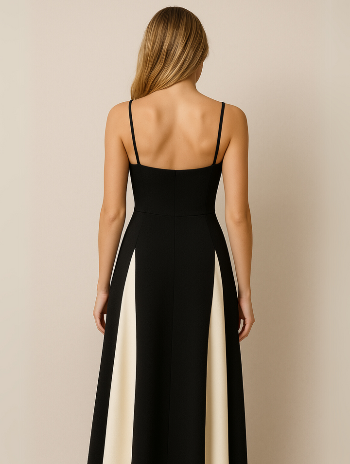 Rochie maxi damă | Croială strâmtă cu bretele spaghetti | Design contrastant | Look elegant pentru ocazii speciale