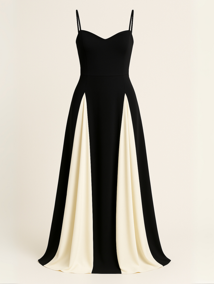 Rochie maxi damă | Croială strâmtă cu bretele spaghetti | Design contrastant | Look elegant pentru ocazii speciale