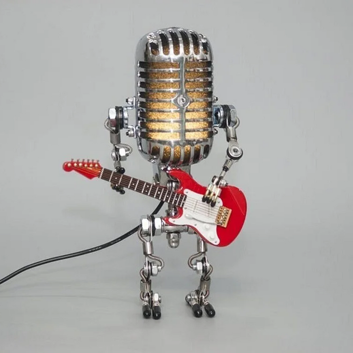 Vintage-Metall-Mikrofon-Roboter mit Gitarrenlampe 6