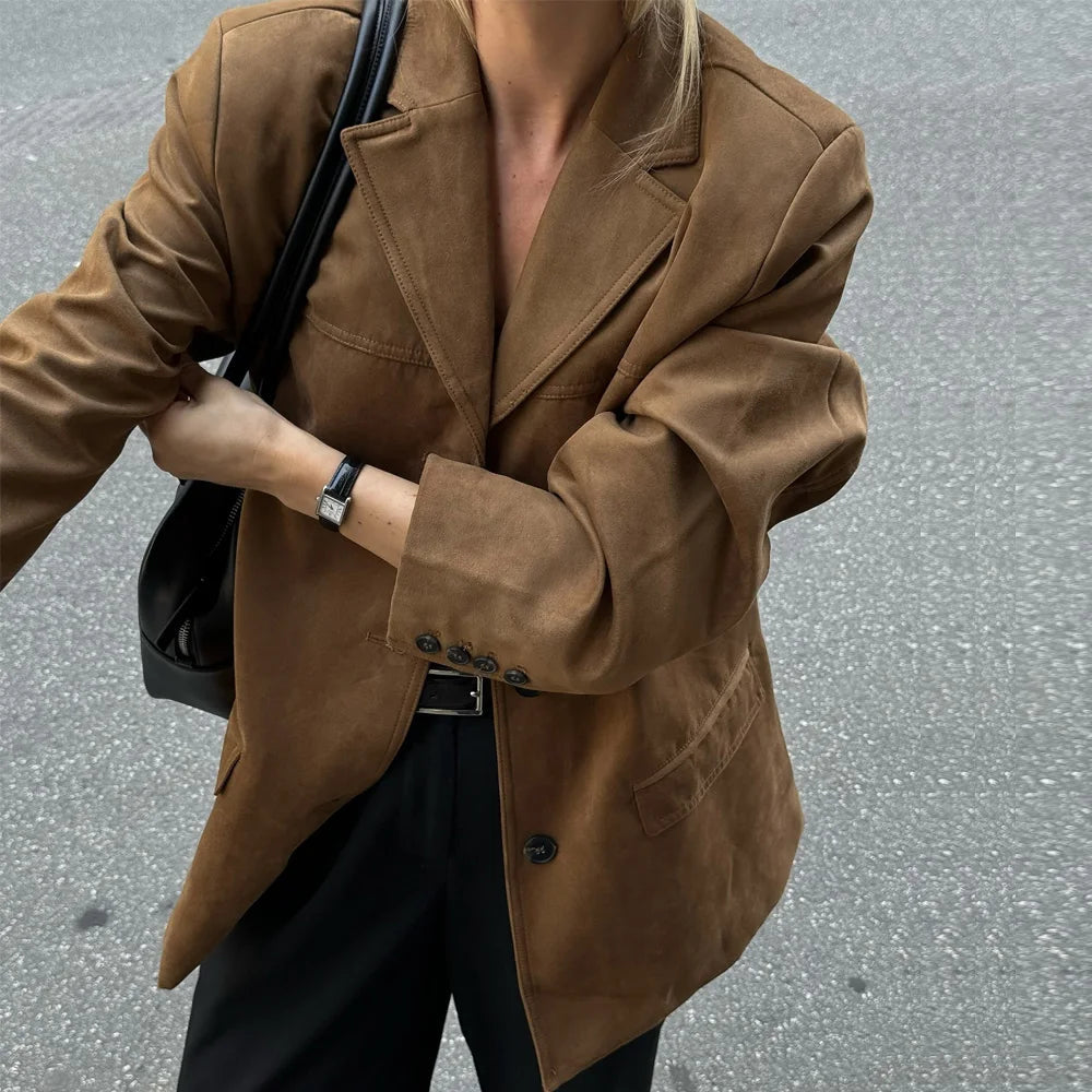 Vintage-Wildlederjacke für Damen in Braun – Übergangsjacke für Herbst und Winter 4