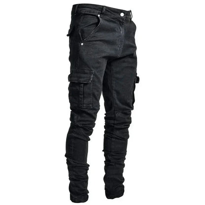 Slim fit cargo jeans for men with numerous pockets | Tapered leg