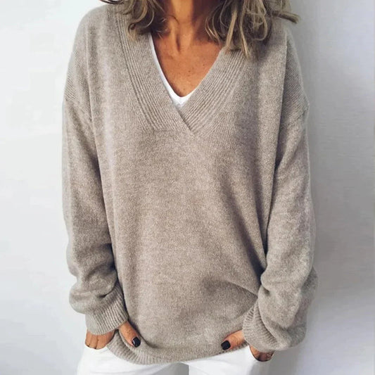 Weicher Strickpullover mit V-Ausschnitt für Damen | weicher Strickstil