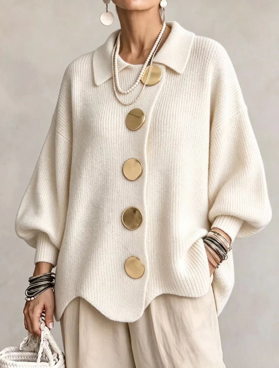 Elara | Women's Oversized Cardigan with Lantern Sleeves
