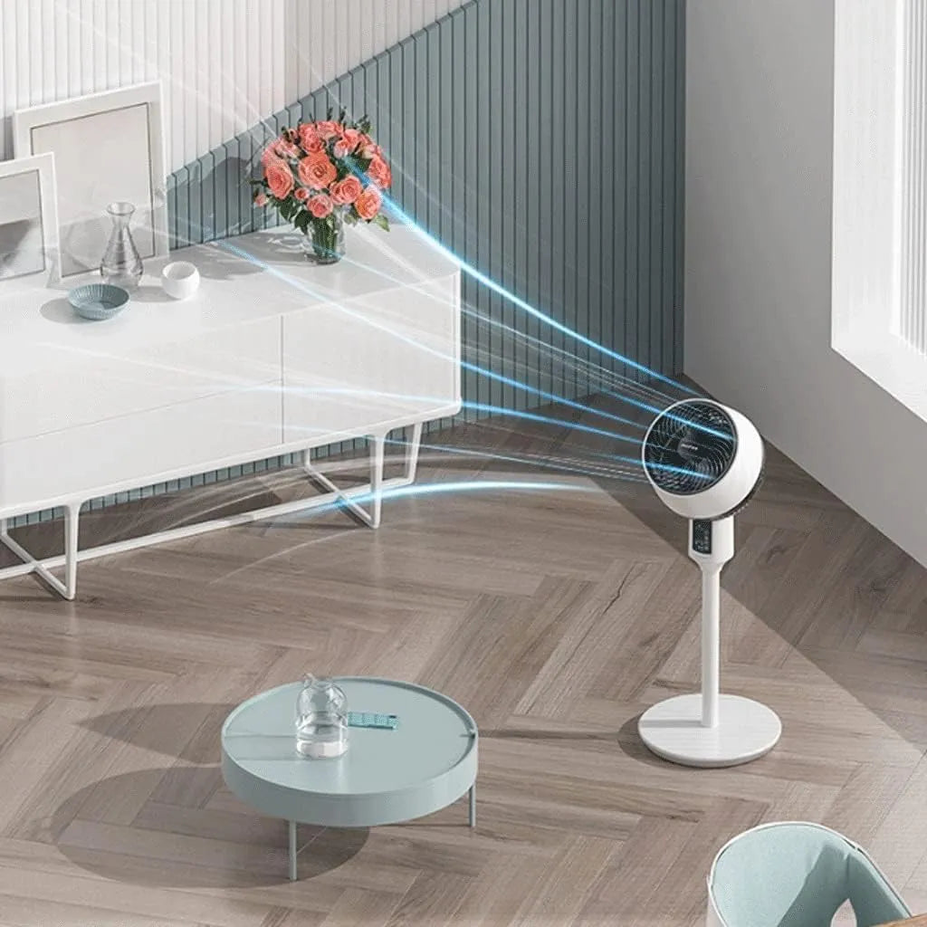 Ventilatore da terra bianco con telecomando