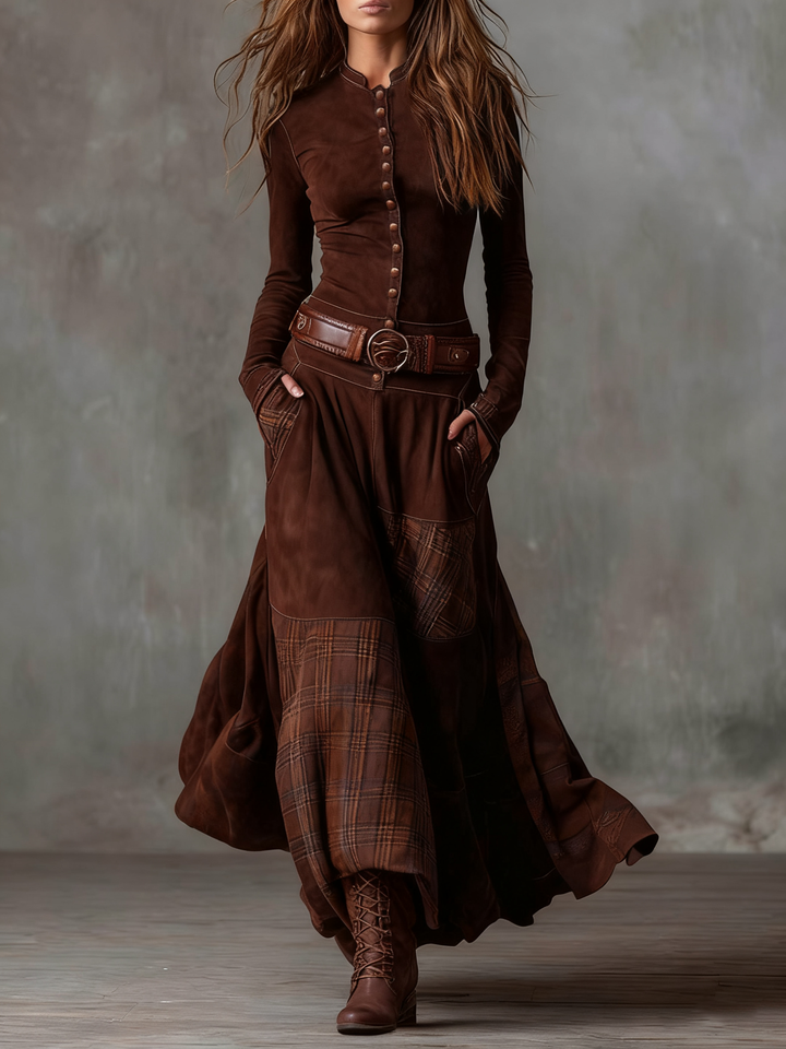 Elisa | Women's Suede Maxi Dress with Belt