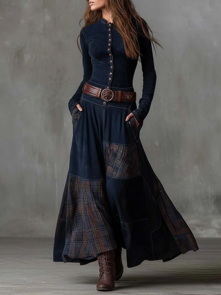 Elisa | Women's Suede Maxi Dress with Belt