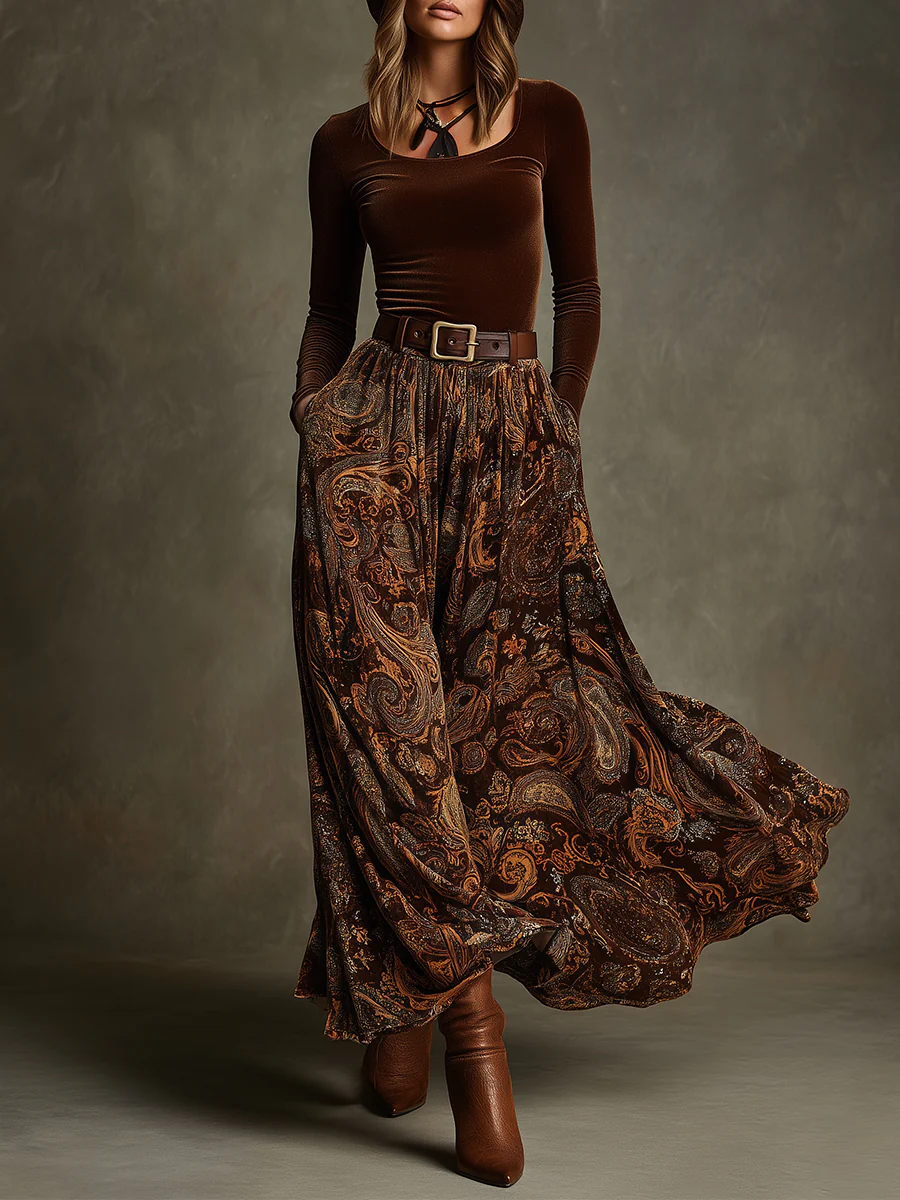 Marlowe | Women's Velvet Top and Paisley Maxi Skirt Set